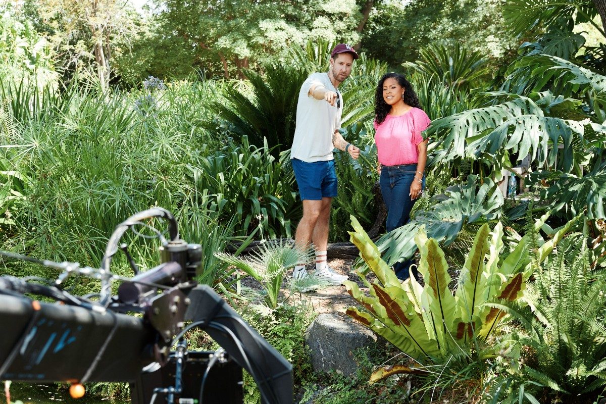 Evan Monheit blocking a scene with the host on location